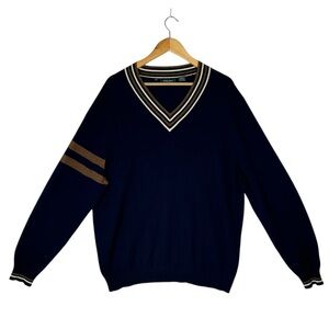 BOBBY JONES MERINO WOOD  V-NECK SWEATER -XL Men's Navy Blue with Stripes